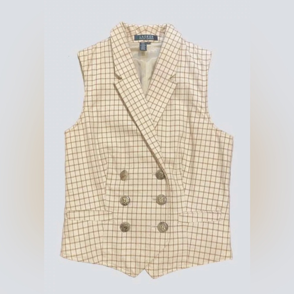 Vintage Ralph Lauren Plaid Double Breast Horse Buttons Vest